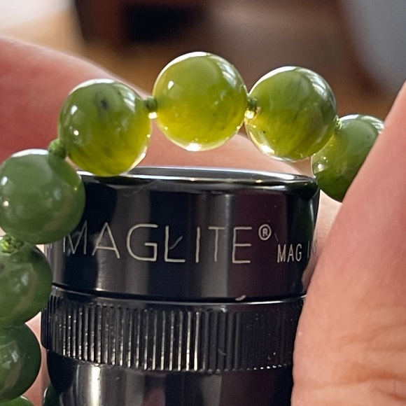 High quality spinach green nephrite jade bead sterling silver necklace - Picture 8 of 10